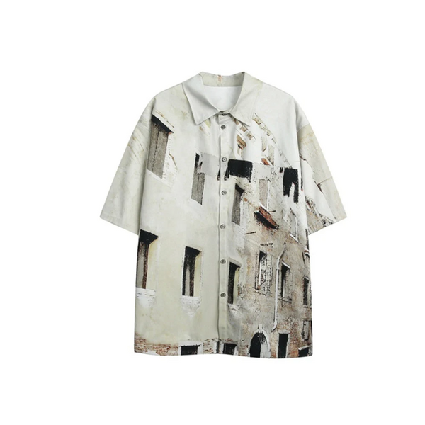 Retro Architecture Print Short Sleeve Shirt