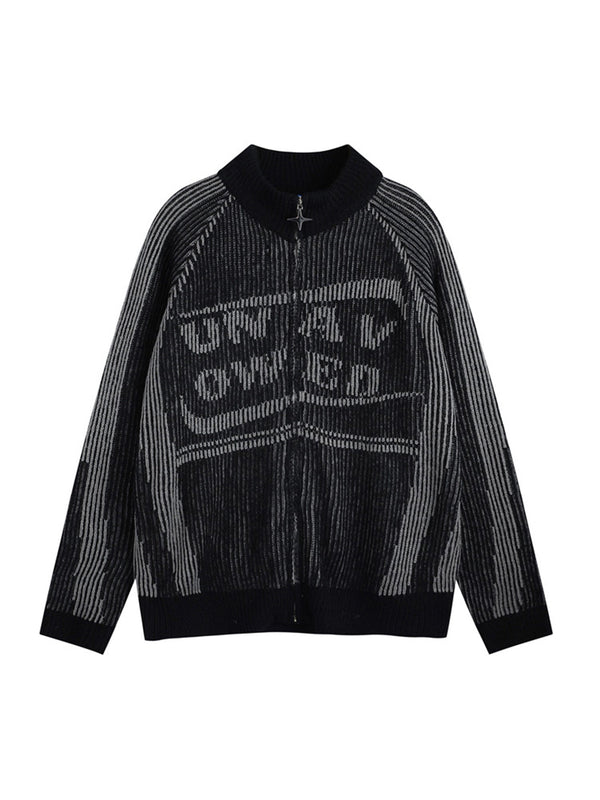 Retro Ribbed Contrast Bomber Cardigan