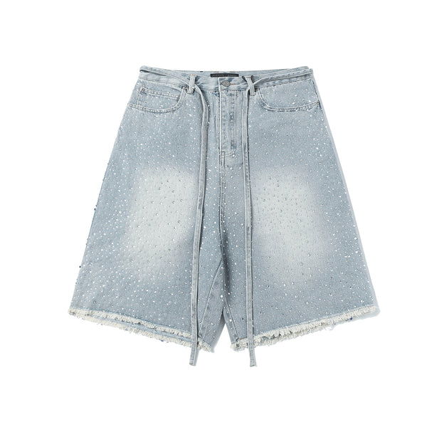 Rhinestone-Studded Denim Shorts