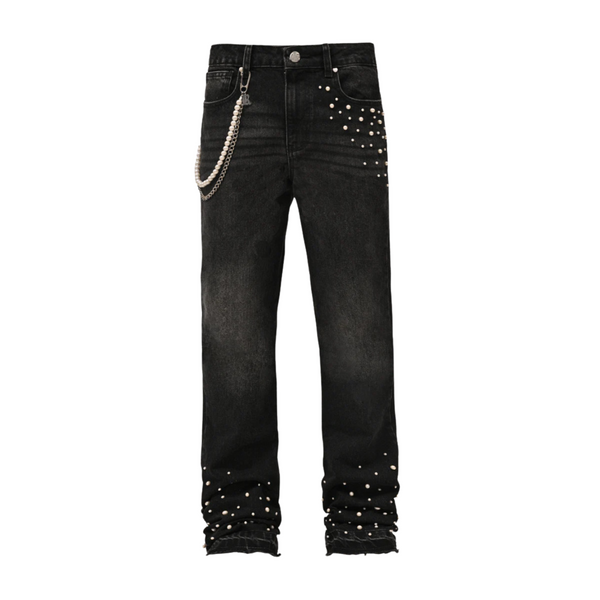 Rhinestone Studded Flared Denim Jeans