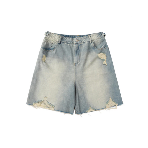 Distressed Light Blue Denim Shorts