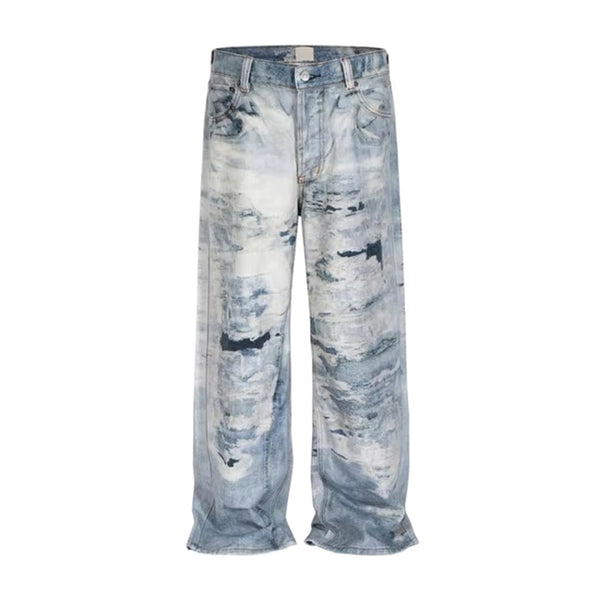 Paint Splash Wide Leg Jeans - 3D Print Artistic Cotton Midwaist Streetwear Denim