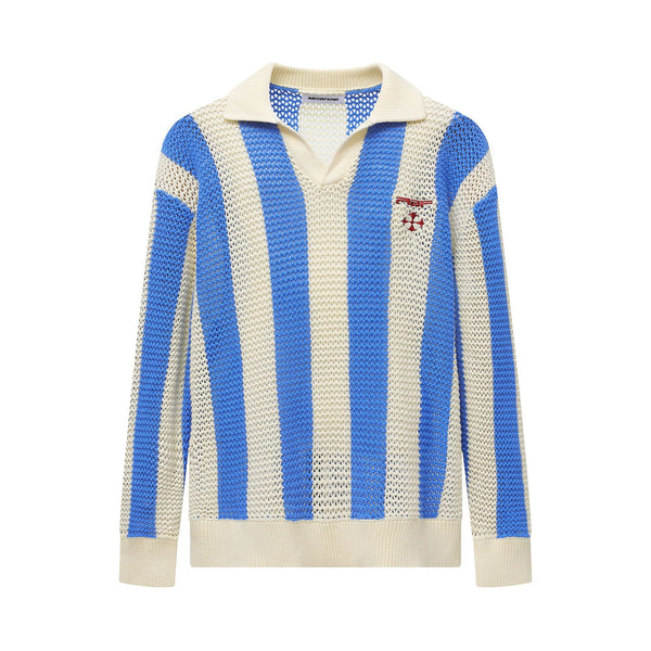 Striped Athletic Knit Polo Pullover