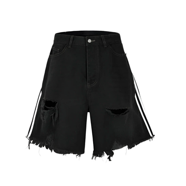 Striped Ripped Denim Shorts