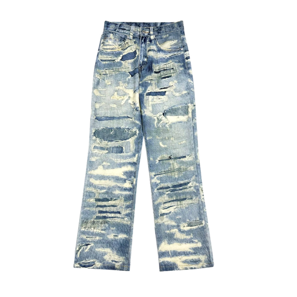 Tie Dye Washed Printed Distressed Denim Jeans