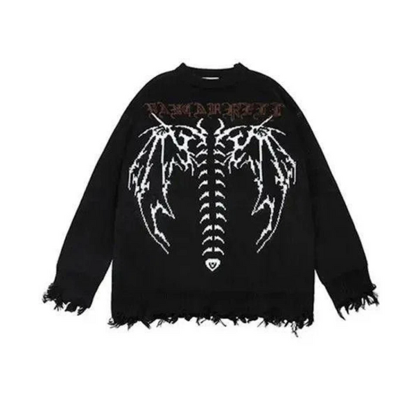 Distressed Gothic Skeleton Print Knitwear