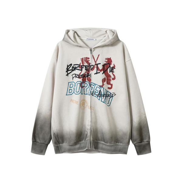 Vintage Wash Graffiti Zip-Up Hoodie