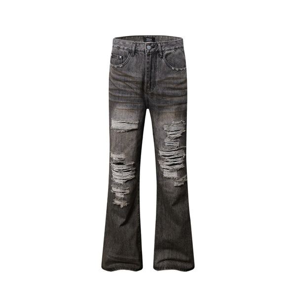Washed Black Distressed Flare Jeans – Rips & Vintage Fade