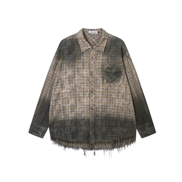 Washed Distressed Plaid Long Sleeve Shirt