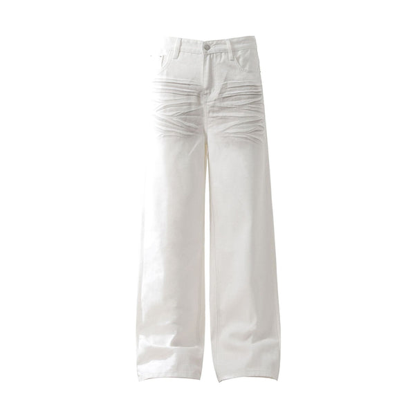White Whiskered Loose Wide Straight Leg Jeans