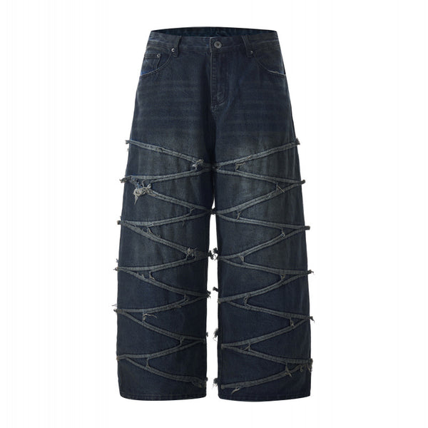 Wrapped Denim Frayed Wide Leg Jeans